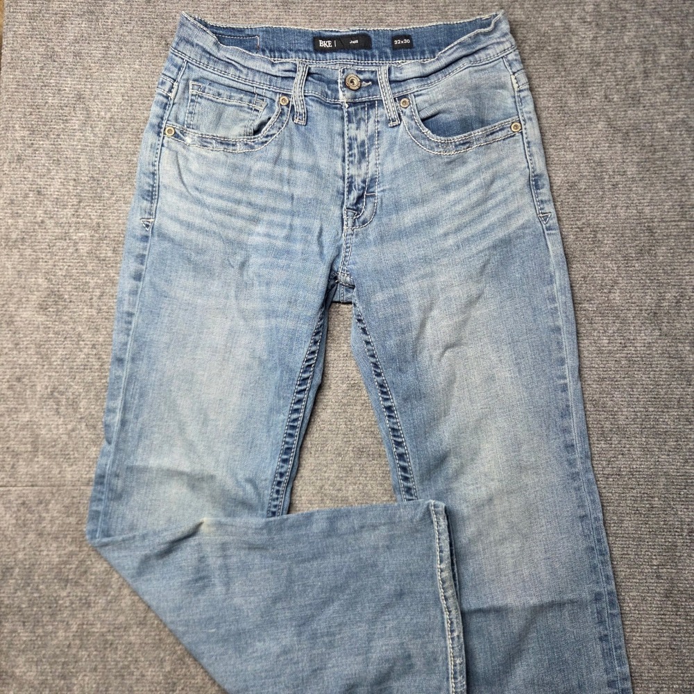 BKE Jake Straight Leg Light Wash Denim Jeans 31x29 Mens Blue Stitching